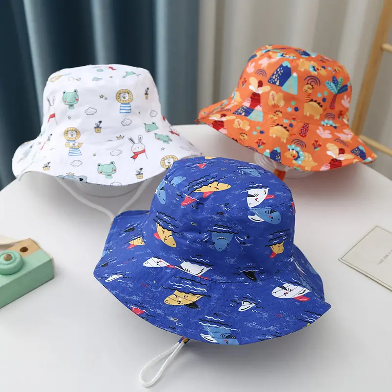 Vendita calda alla moda per bambini alla moda eleganti cappelli a secchiello con visiera personalizzati con stampa traspirante e divertente cappelli a secchiello per bambini