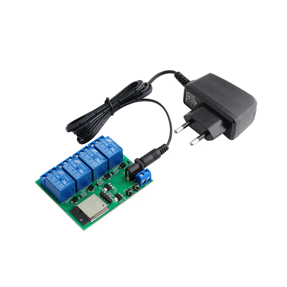 DIYmall 4CH Modul Relay WiFi Nirkabel, Modul Relay WiFi Nirkabel ESP32S BLE dengan Adaptor Catu Daya dan Colokan UE