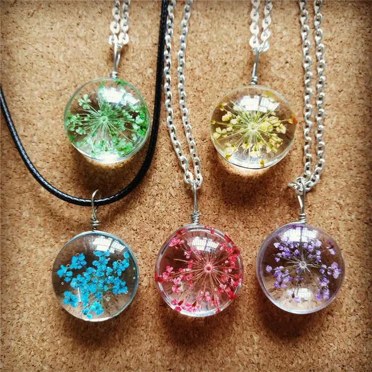 Ladies The dried flower specimen of the full sky star time gem glass botanical pendant fashion jewelry necklaces