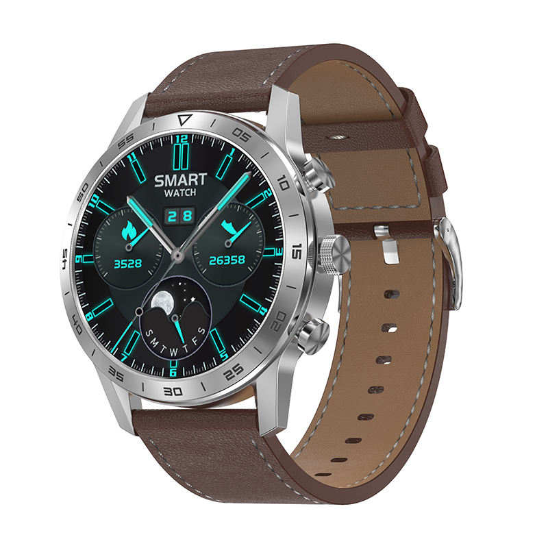 silver Case+leather strap