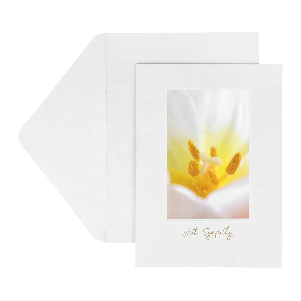 Benutzerdefinierte OEM 5x7 Gold Folie Blume Plain Sympathie Gruß Karte und Umschläge