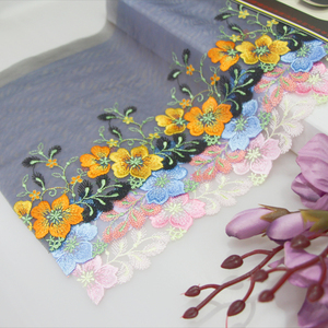 OEM 3D Bunga Bordir Kain Renda Biru Merah Muda Bunga Bordir Perbatasan Renda Potong Kain Jala Renda untuk Wanita - Product Image 6