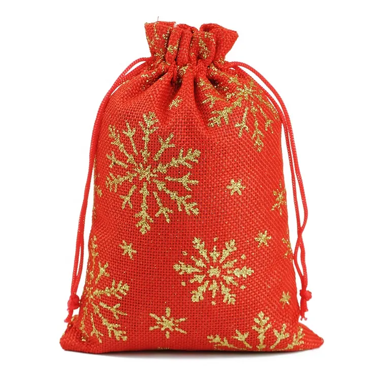 DIY Craft Christmas Jewelry Bags Reusable Printed Flower Linen Gift Bags Linen Fabric Multi-Functional Sachets Bags