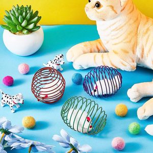 Pets Colorful Stuffed <strong>Mouse</strong> in Cage Interactive Cats Kitten Spring Ball <strong>Toy</strong> With Bell - Product Image 3