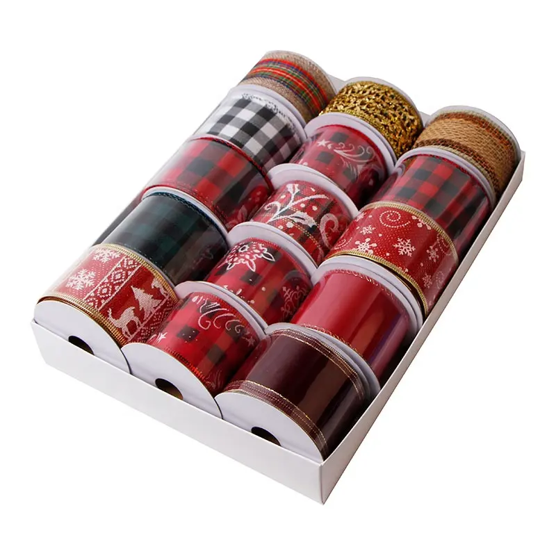 MSD-Cinta de arpillera a cuadros para Navidad, OEM de fábrica, 2-1/2 pulgadas, roja, con borde y cable impreso personalizado