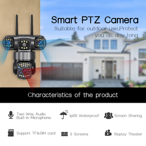 Sistema de cámara CCTV DE SEGURIDAD Wifi inalámbrico a prueba de agua para exteriores con 3 lentes, detección de movimiento, visión nocturna, uso doméstico, cámara IP PTZ - Product Image 3