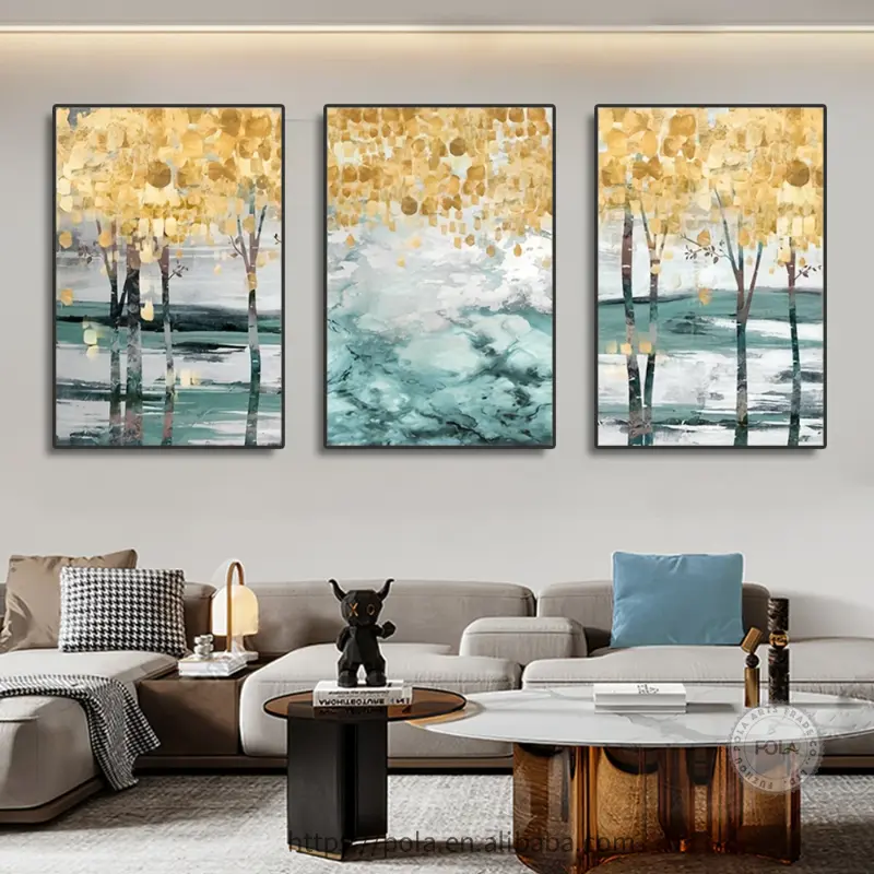 3pcs Abstract Golden Tree Canvas Paintings Living Room Wall Art Decorative Posters Modern Minimalist Artwork Home Decor