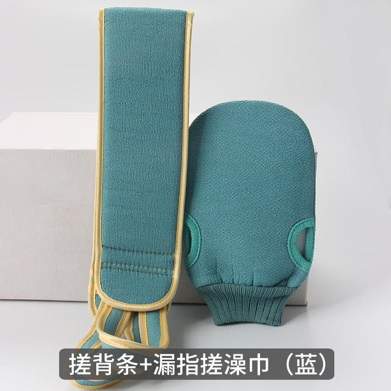 Blue long strip back scrubber + gloves-2 pieces