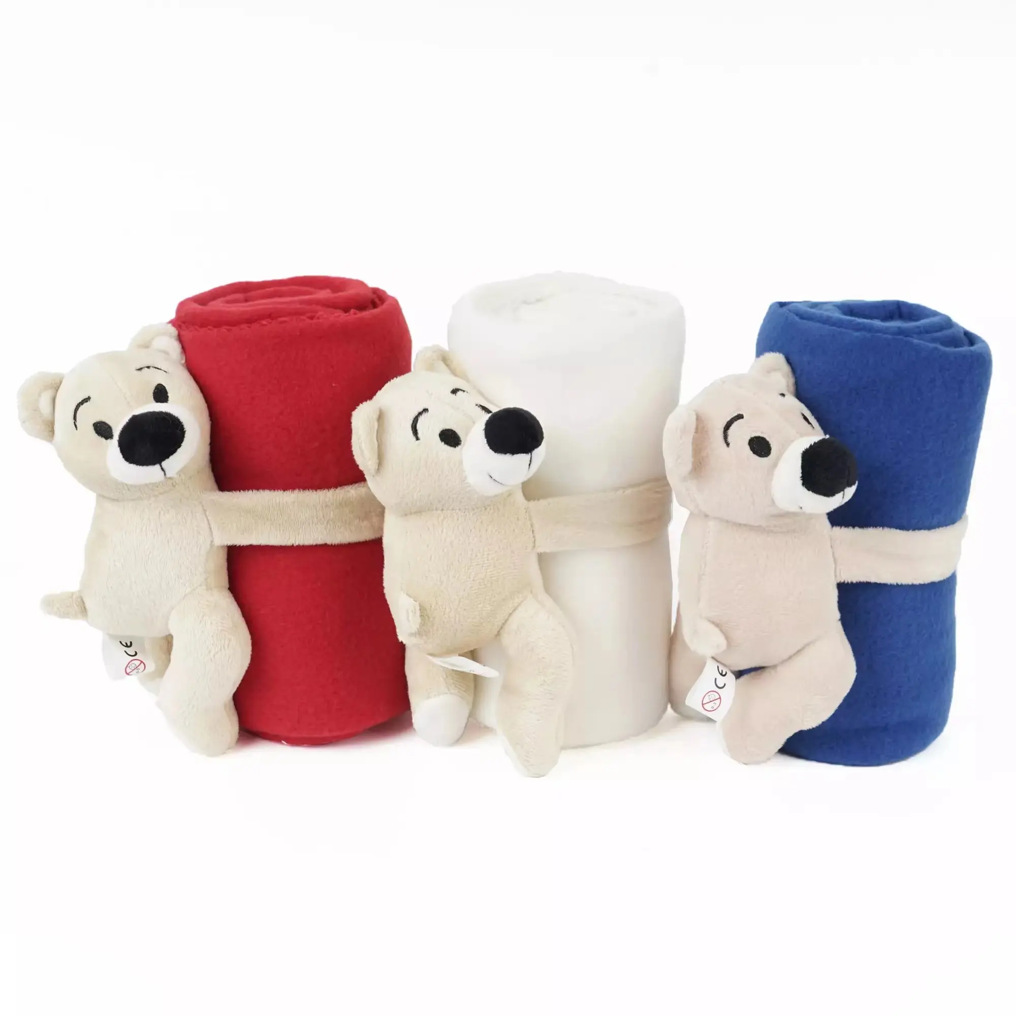 Recién llegado personalizado de fábrica, manta de abrazo de oso, manta de lana polar para niños con juguete