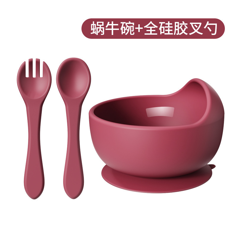 (optional color) snail bowl full silicone spoon fork