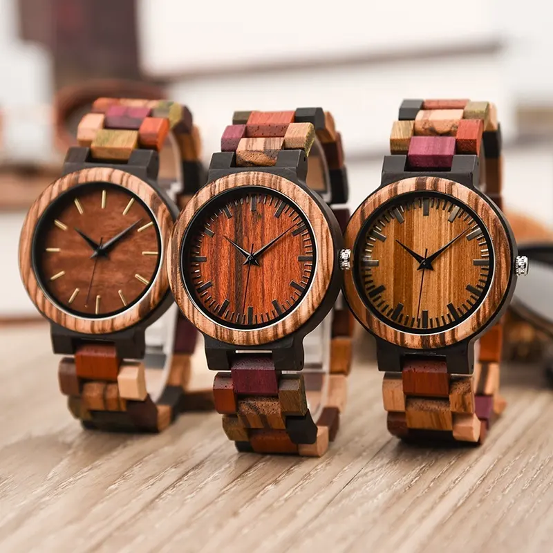 DODO-Reloj de pulsera con correa de madera para hombre, cronógrafo con correa de madera colorida, con caja de madera grabada, con hebilla redonda MIYOTA