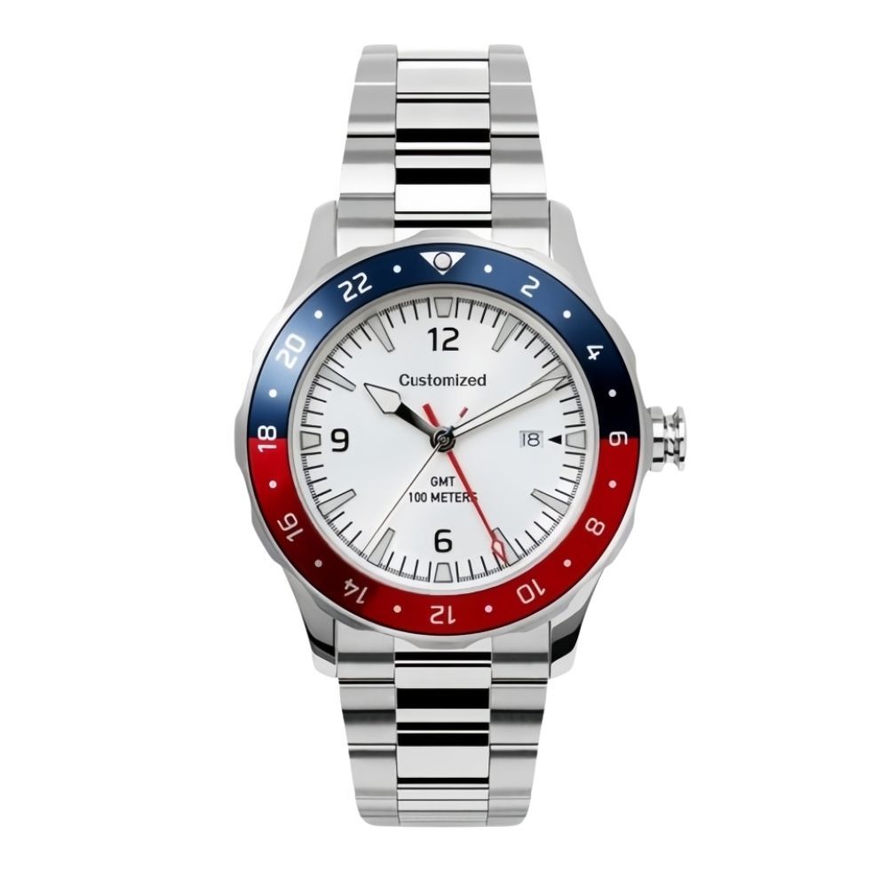 Cadran blanc avec lunette rouge bleue