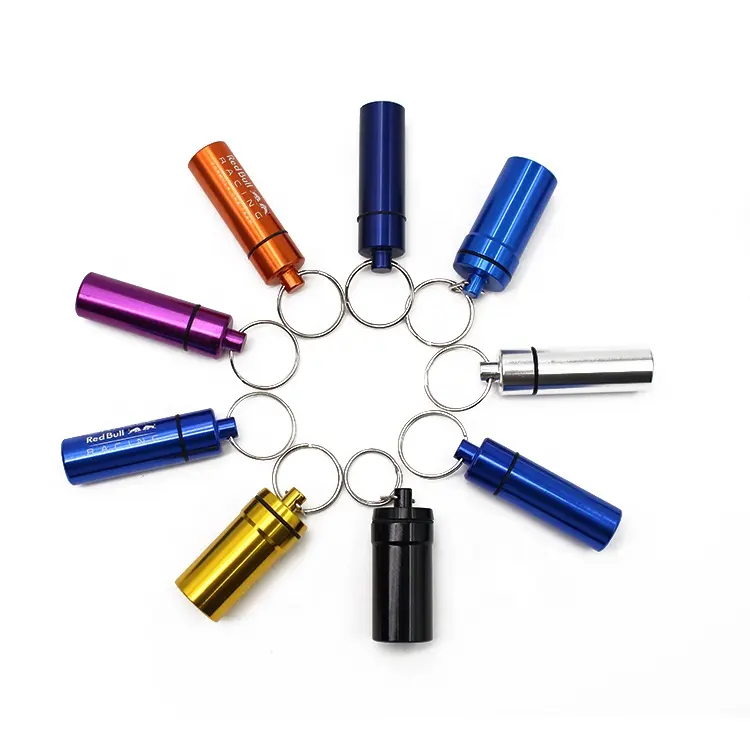 Xách Tay Pill Container Keychain Nhôm Earplug Capsule Kim Loại Pill Box Trường Hợp Chủ Biểu Tượng Tùy Chỉnh Cho Quà Tặng Khuyến Mãi