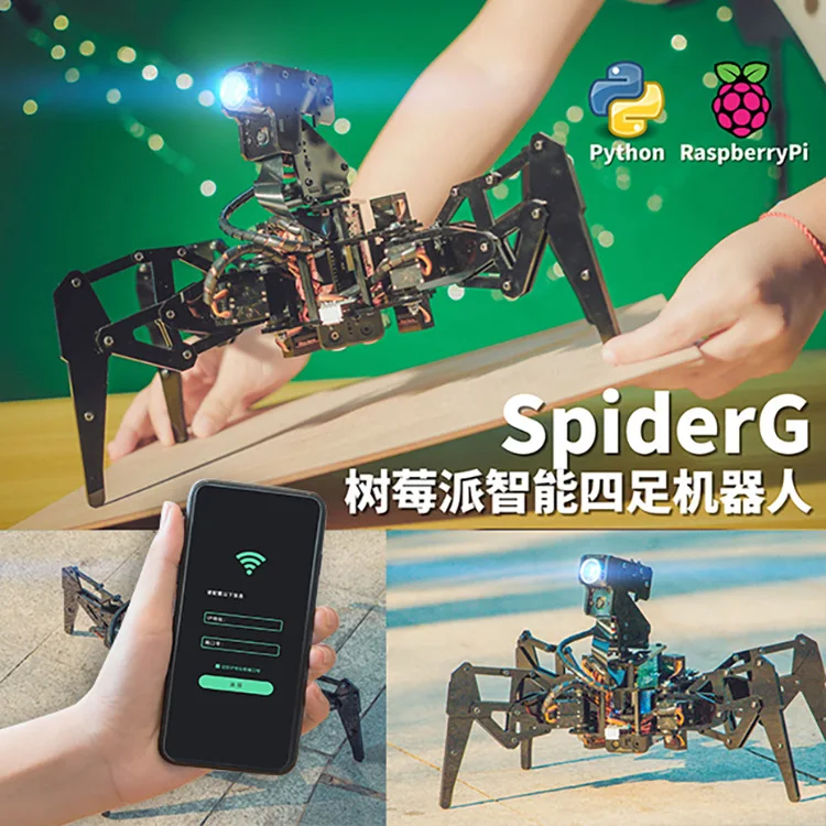 Stem Quadruped Spider Raspberry Pi Robot Python Programming Mobile App Co<i></i>ntrol Large Probe Robot