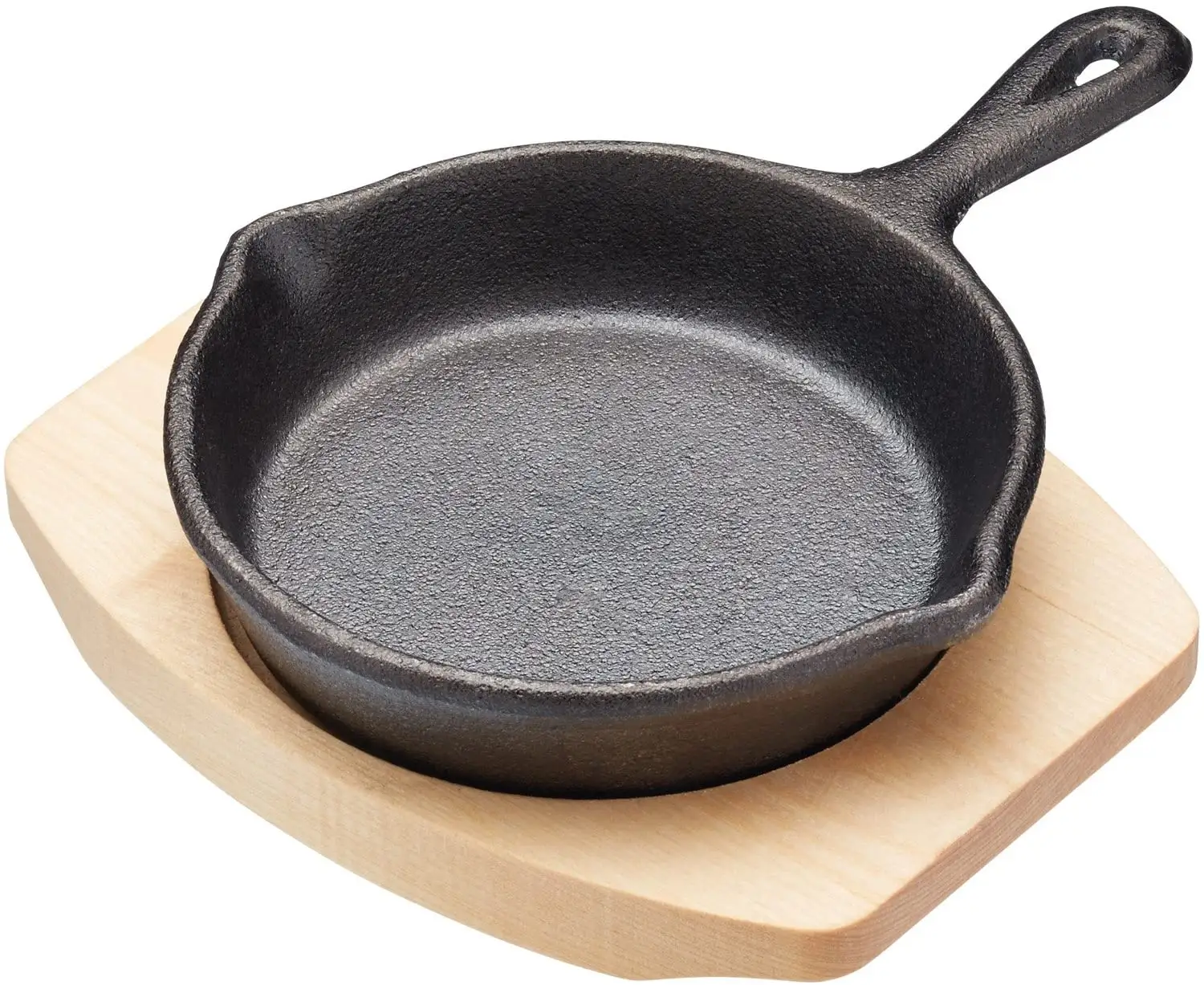 Frying Pan with Wooden Serving Board in Gift Box, Round, Cast Iron, 11.5 x 10.5 cm