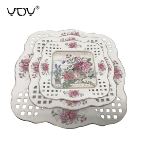 皇家精品瓷器现代设计师3层陶瓷婚礼蛋糕架蛋糕盘套装金边 - Product Image 1
