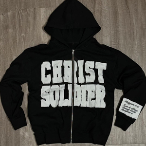 Áo hoodie nam thêu ứng dụng thủ công, phối đá, khóa kéo, kiểu vintage acid wash, phong cách đường phố - Product Image 4