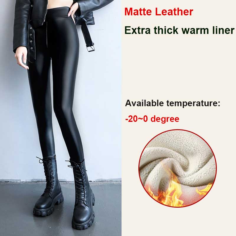 Matte Black Warmest plus size faux leather leggings