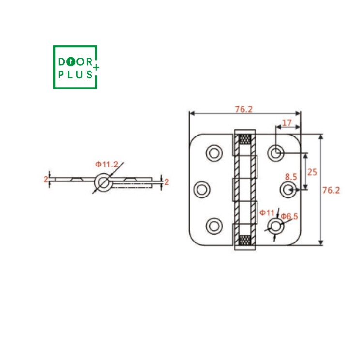 Doorplus High Quality Round Corners 3" Inch 6 Holes Stainless Steel Butt Hinges For Wooden Door