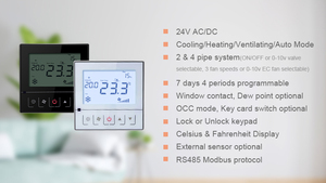 Bandary Custom 24V 2A 0-10 <strong>Output</strong> 2-pipe Programmable Digital Wired <strong>Adjustable</strong> Cooling Heating Home Room Thermostat - Product Image 3
