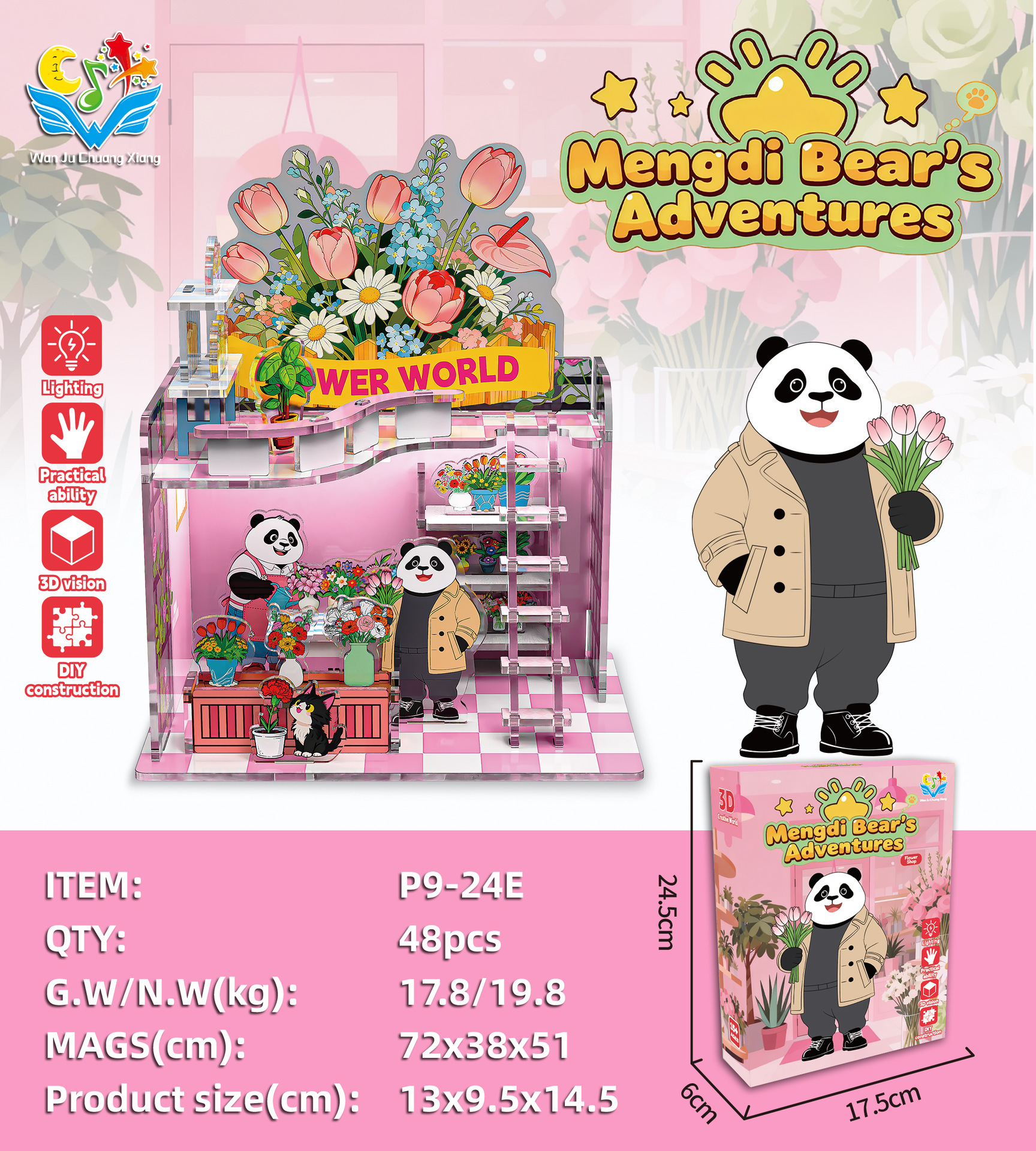 Mengdi Bear Flower Shop p9-24e - Confezione da 48 pezzi