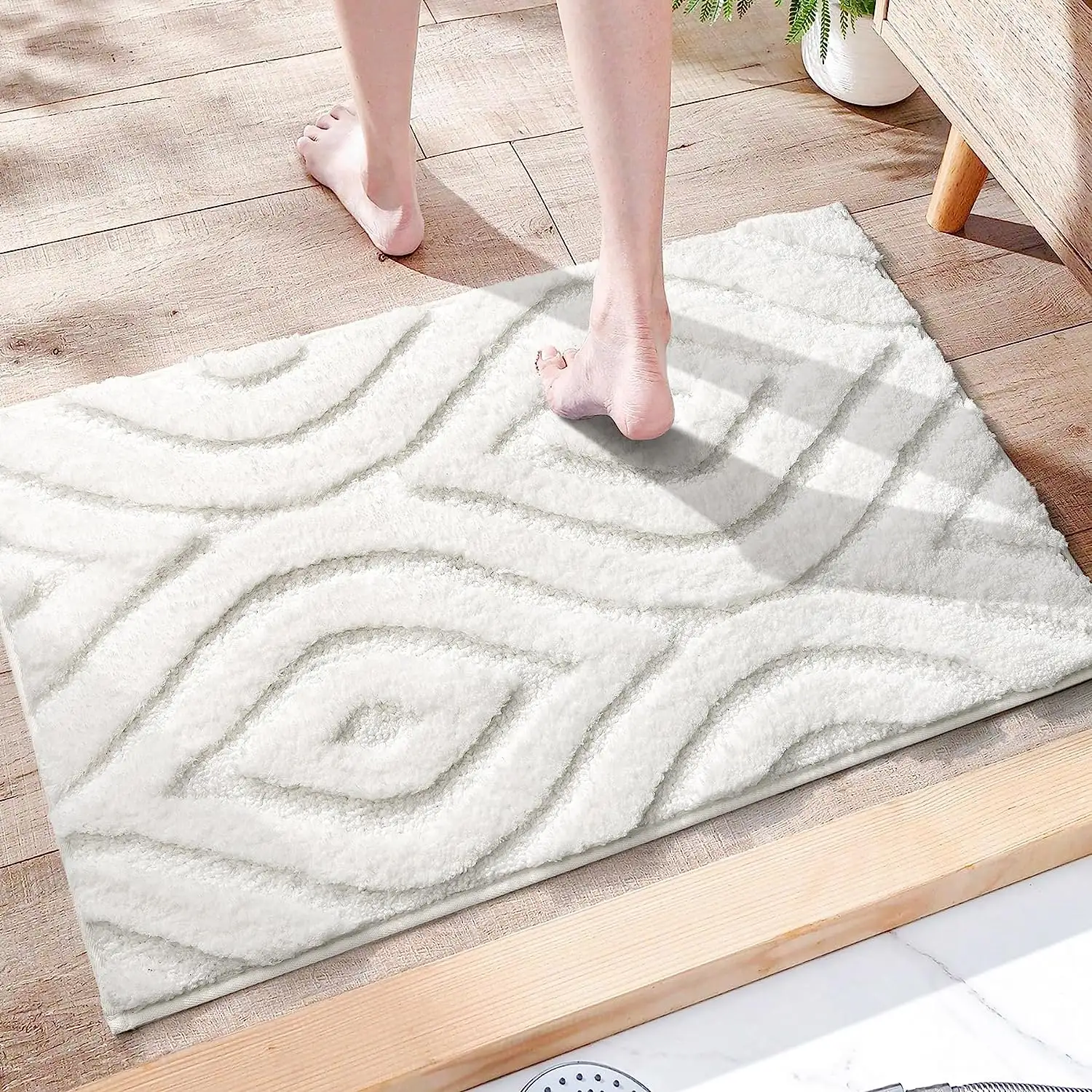 Alfombras de baño blancas lavables a máquina de nuevo diseño, alfombrilla de baño de microfibra Bohemia, alfombra suave de lujo geométrica antideslizante para espectáculo de baño