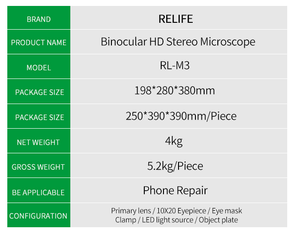 RELIFE-microscopio estéreo Trinocular RL-M3T + SS-004N, con Zoom 7X-45X, con cámara HDMI, luz LED, para reparación móvil - Product Image 2