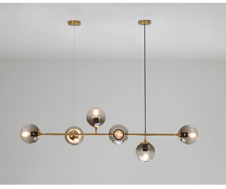 Nordic Postmodern restaurant bedside decorative smoky gray glass ball chandelier