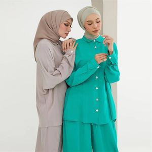 Ramazan giyim mütevazı moda seti Abaya müslüman günlük giyim 2 adet Set üst ve pantolon islam giyim - Product Image 6