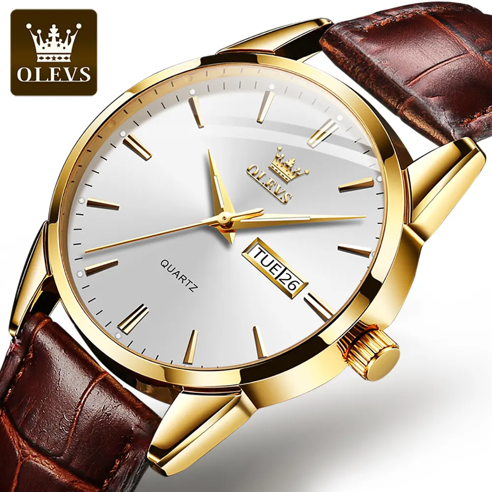 OLEVS 6898 Novo PU Couro Homens Quartz Relógio De Pulso Clássico Simples Sport Boy Popular Watch OEM LOGO Watch