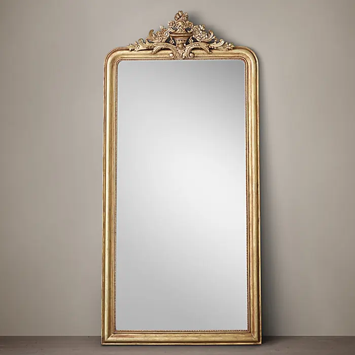 Espejo de suelo vintage francés, espejo con marco de pie, grande, antiguo, de madera