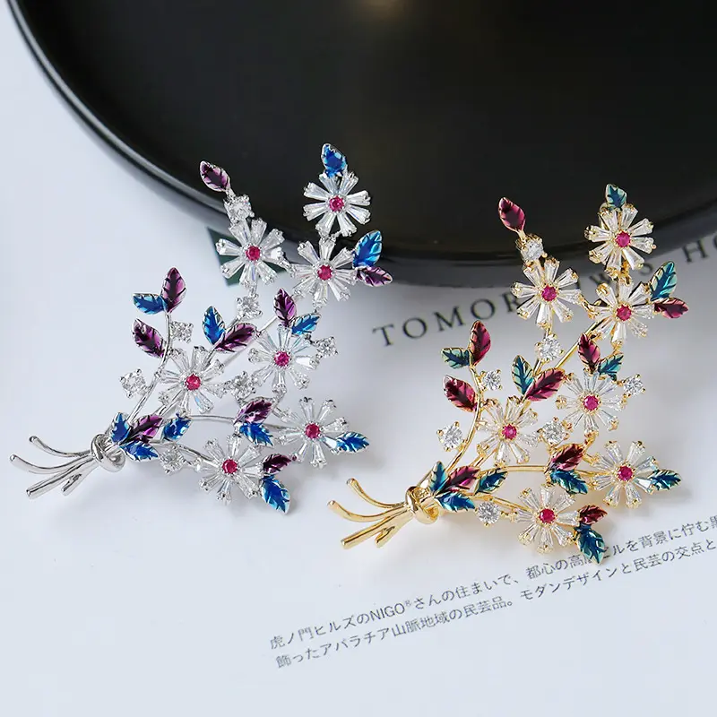 Hot Selling Copper Colorful Flower Fashion Brooch Gift Clothing Accessories Brooch