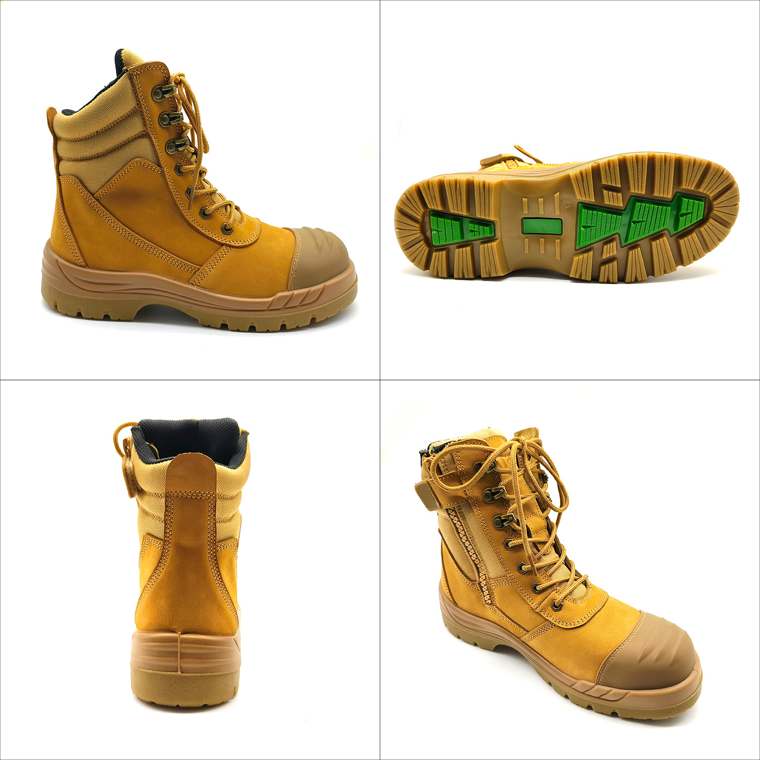 High-top zippered green sole