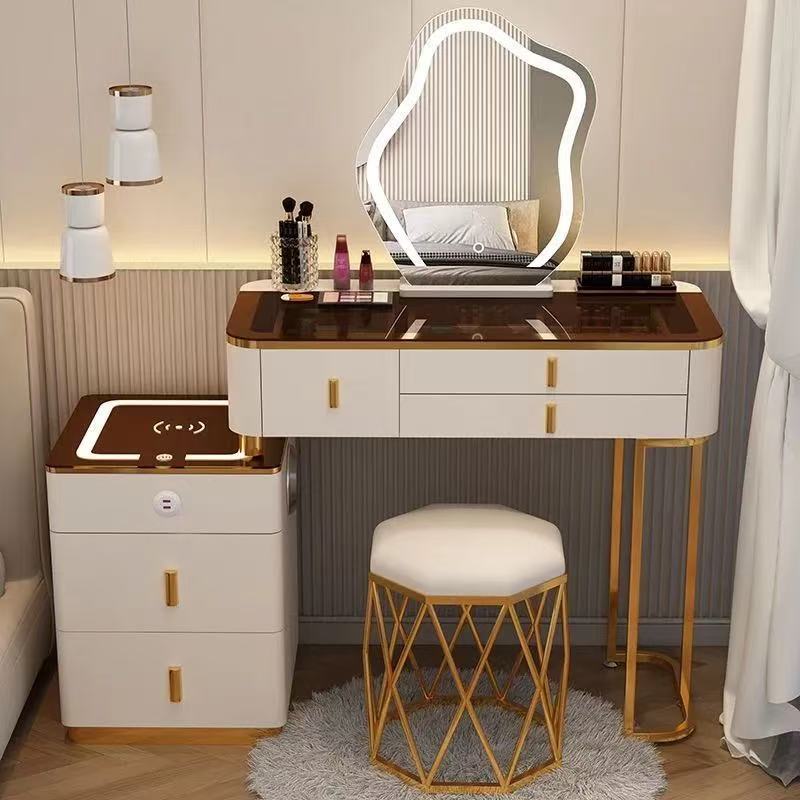 Table en verre blanc 80, armoire intelligente, miroir intelligent, tabouret nid d'oiseau