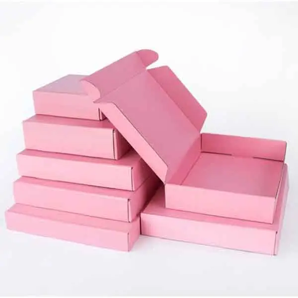 Wellpappe-Versandkarton Karton Papierkarton Verpackung Versand Postversandbox für Kosmetik kostenloses Design benutzerdefiniertes Logo rosa