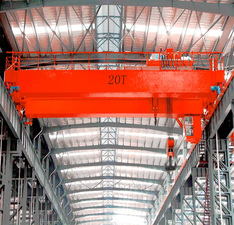 Grúa aérea de puente de doble viga de 20 toneladas, usada en fábrica, con polipasto eléctrico de viaje