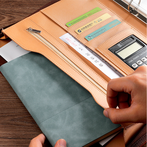 Carpeta de 4 anillas con logotipo personalizado todo en uno Cuaderno con calculadora Padfolio de cuero vegano A4 Cartera de negocios con cremallera - Product Image 3