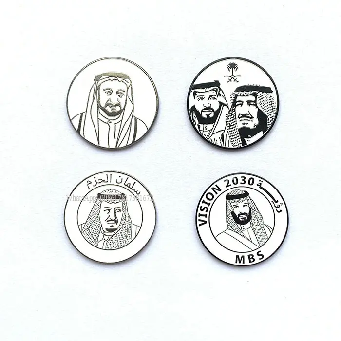 Personnalisé Arabie Saoudite KSA Émail Doux Roi Logo Noircir Nickel Placage Badges En Métal Magnétique Broche