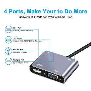อะแดปเตอร์4 in 1ประเภท C ไปยัง HDTV สายแปลง VGA ฮับ USB 4K x 2K พร้อม VGA HDTV Combo Docking Station - Product Image 3