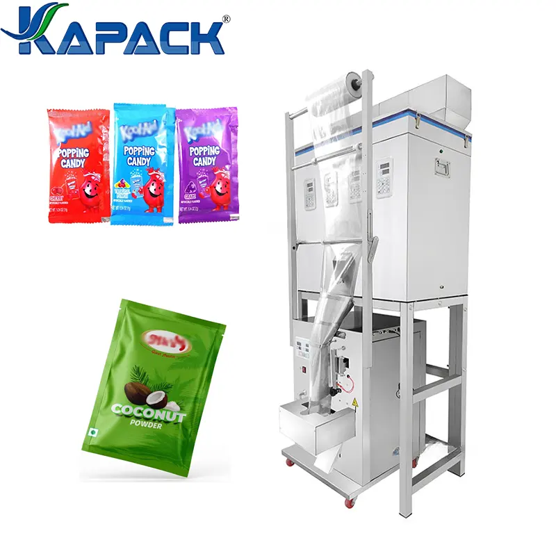 KAPACK-Máquina automática de envasado de gránulos, equipo de sellado y distribución de bolsas de dulces, 3 cabezales