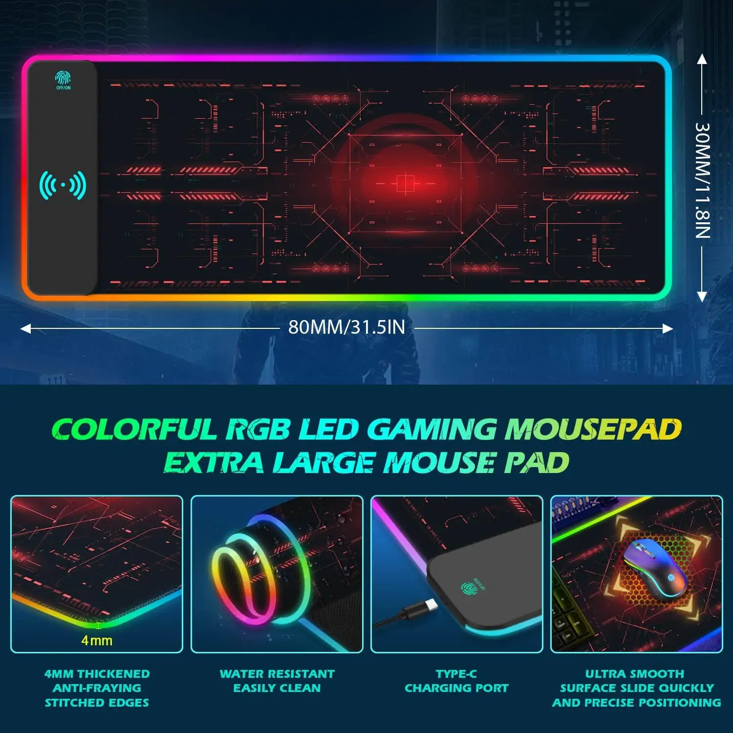 Wireless charger mouse pad custom logo Wireless Charging Big Size RGB LED gaming mousepad computer mouse pad for gamer