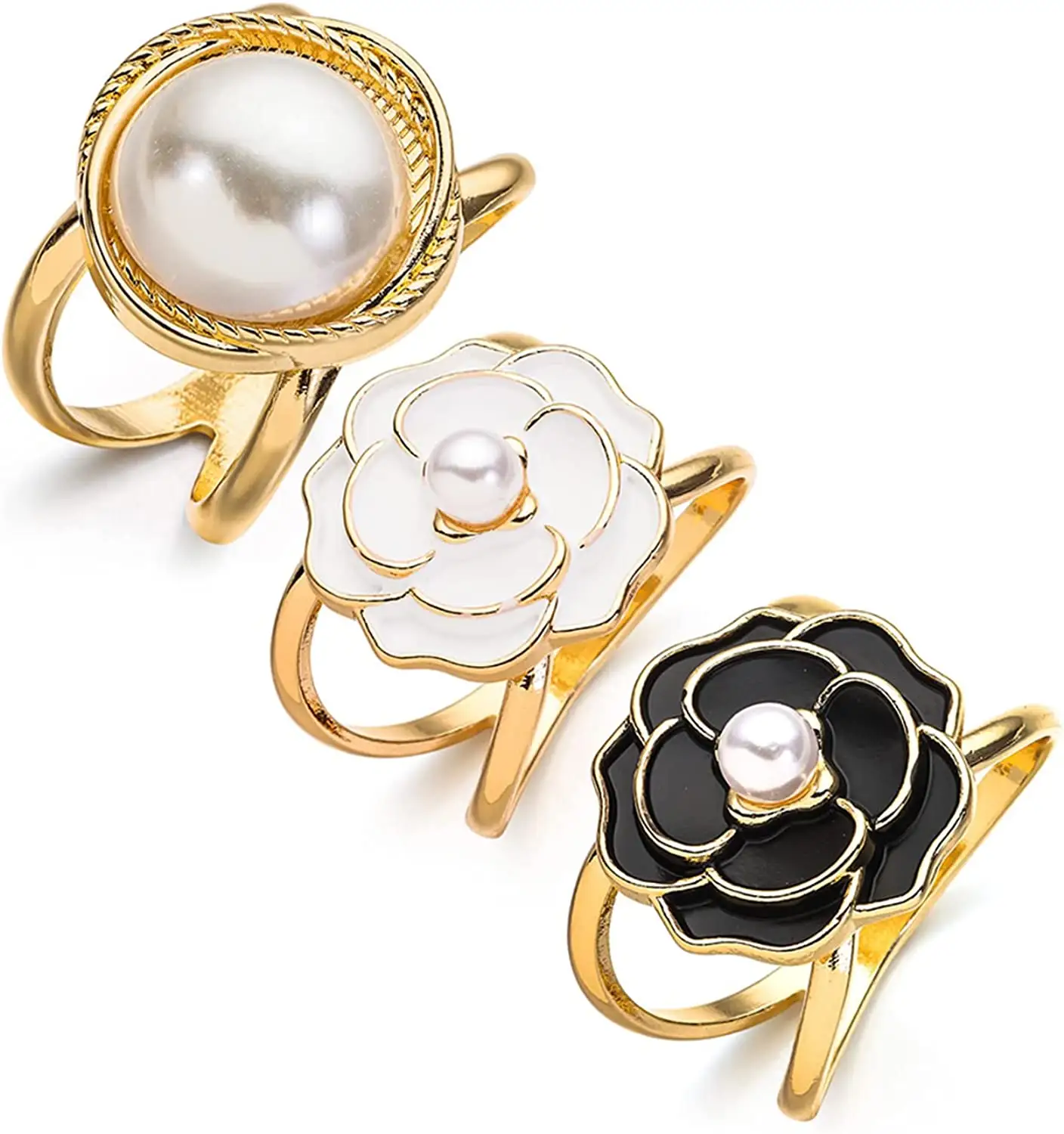 Bufanda Floral de perlas para mujeres y niñas, bufanda de seda elegante con Clip de anillo, chal, broches de flor de Camelia, hebilla de anillo