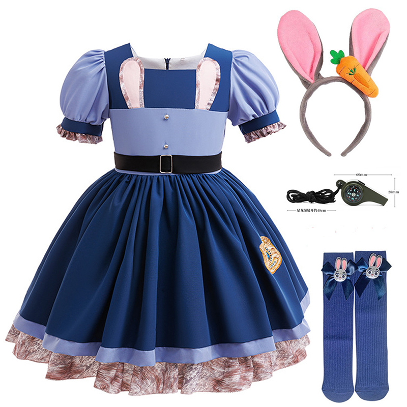 Blue Dress+Hair band + whistle + stockings