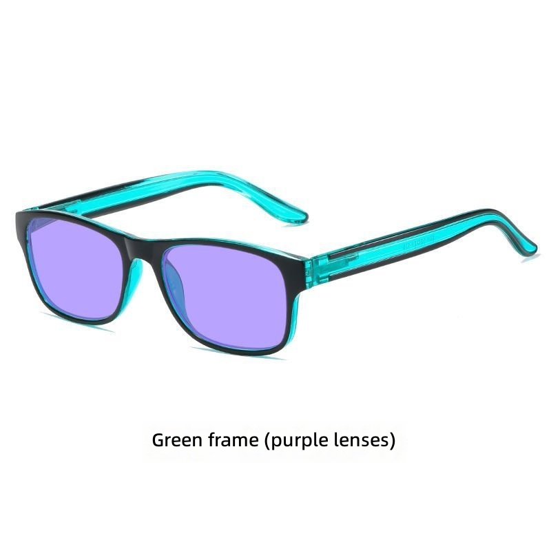 Green frame-purple lens