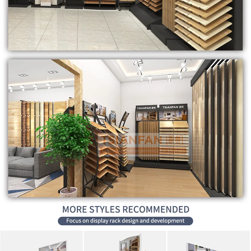 Tsianfan Custom Modern Metal Floor Parquet Oak Deck Rack Wooden Flooring Showroom Hard Wood Sample Display Stand