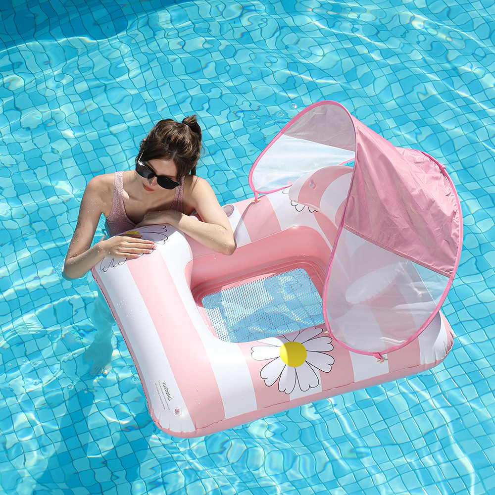 Removable sunshade-pink striped daisy backrest lounger