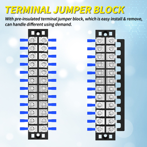 12 Way <strong>Busbar</strong> 600V PCB Terminals Wire Screw Stripe &amp; Ground Jumpers <strong>Dual</strong> Row Insulated Terminal Blocks Connector with Cover - Product Image 4