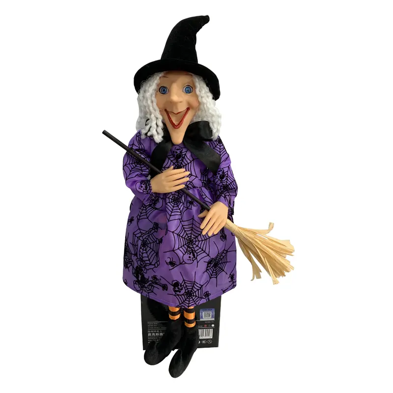 2023 nuove figurine di strega di Halloween con scopa decorazioni spaventose oggetti di scena Horror in piedi personaggio delle bambole