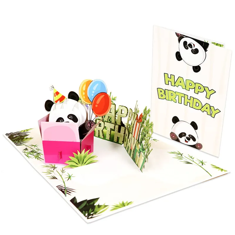 Paper Sculpture Invitation Card Christmas Cartoon Panda 3d Picture Lenticular Printing Happy Birthday Greeting Card