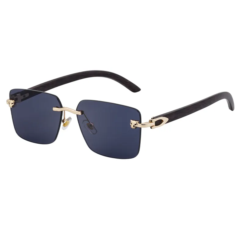 KAJILA Großhandel 2024 Mode Vintage retro randlos Designer Holzmaserung Unisex UV400 Sonnenbrille Sonnenbrille für Damen und Herren